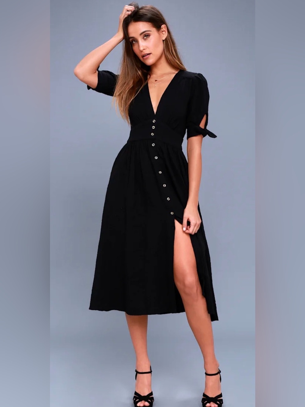 Free People Love Of My Life Black Cotton Midi Dress Size XS Fit & Flare Boho